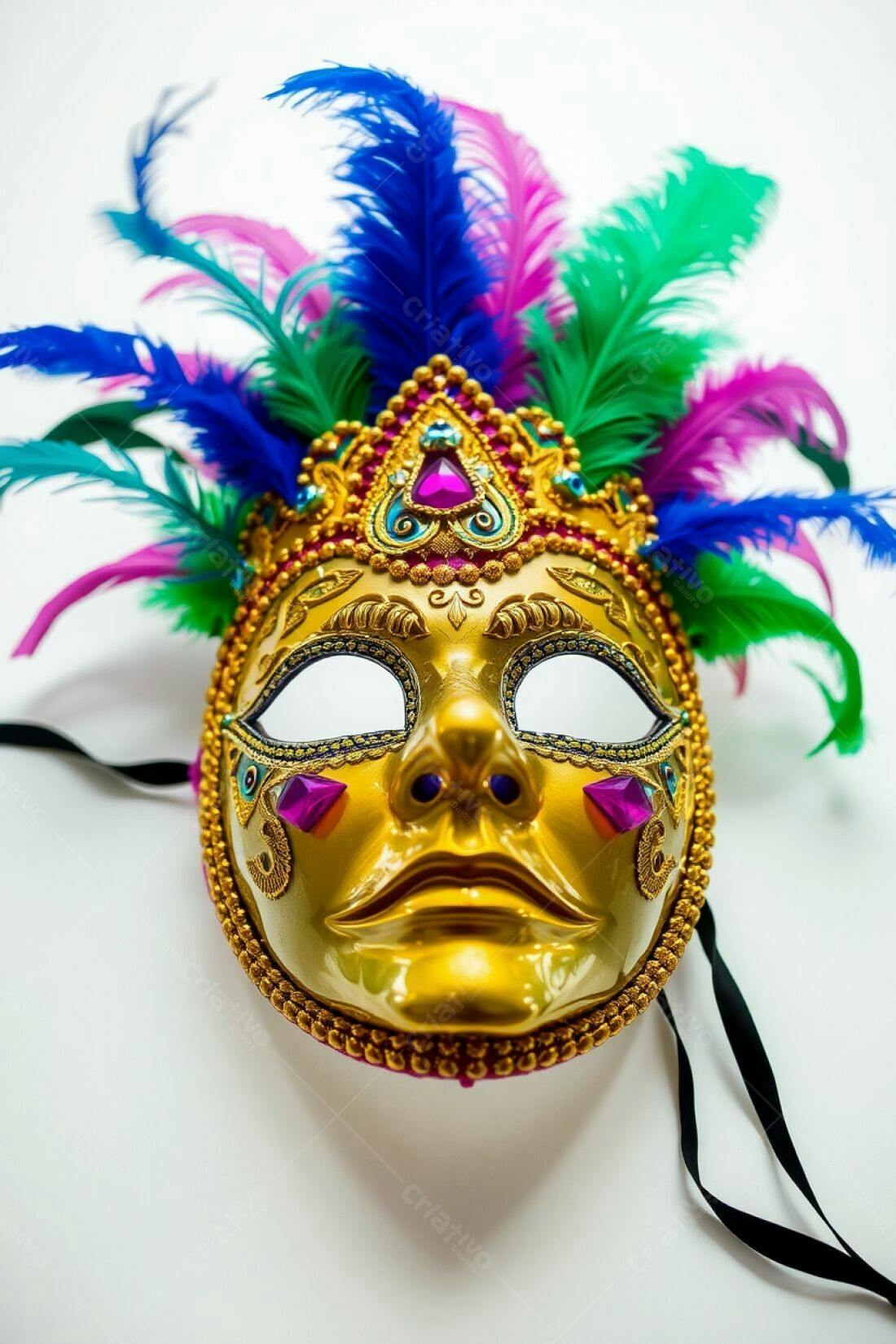 Máscara Dourada com Penas Carnaval
