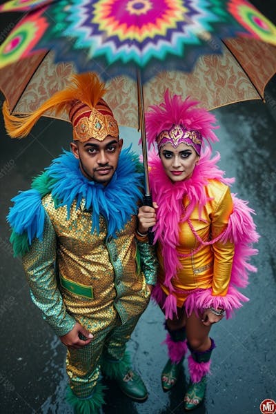 Casal Fantasiado Para O Carnaval Triste Por Chover No Carnaval