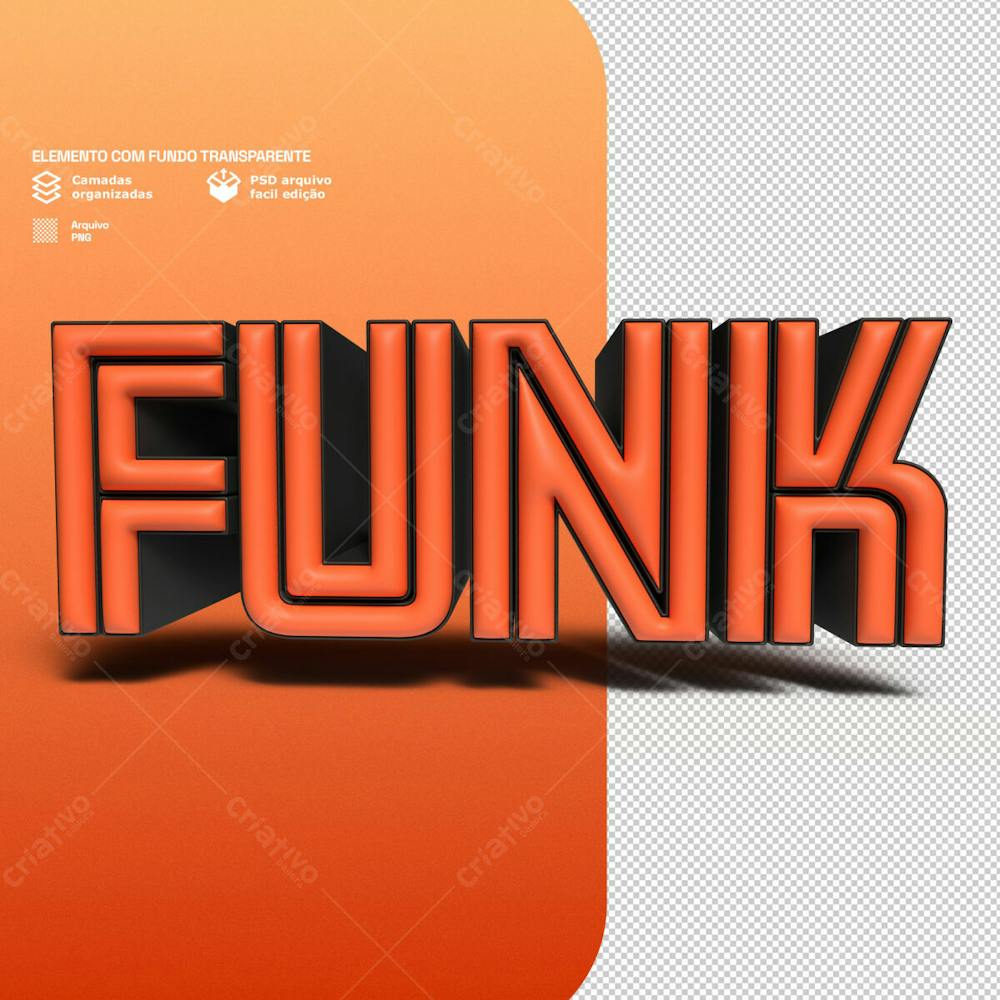 Selo 3D Render Com Texto Funk Para Composição Png Transparente