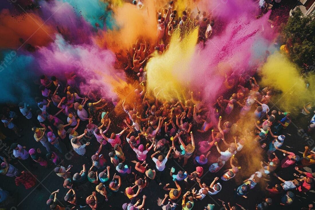 Multidão em festival de Holi cores vibrantes