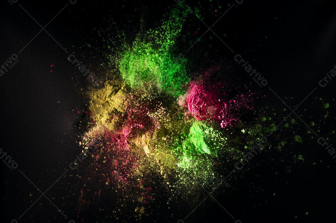 Explosão de Pó Colorido Verde Rosa e Amarelo