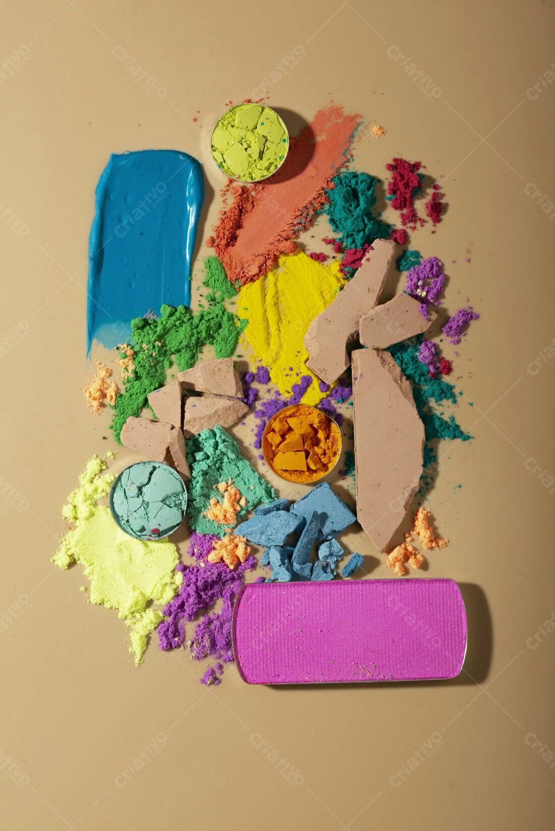 Maquiagens coloridas em pó e creme
