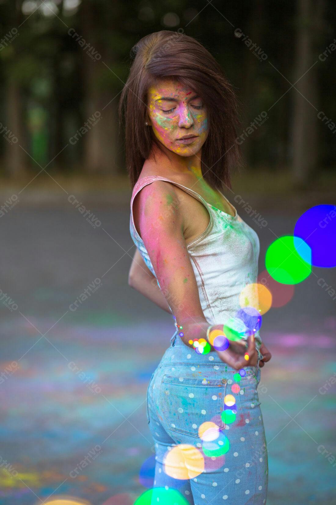 Mulher com tinta colorida em festival