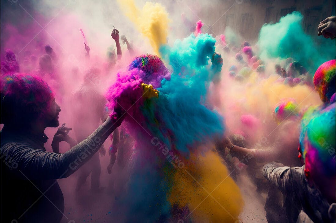 Festival Holi cores vibrantes multidão