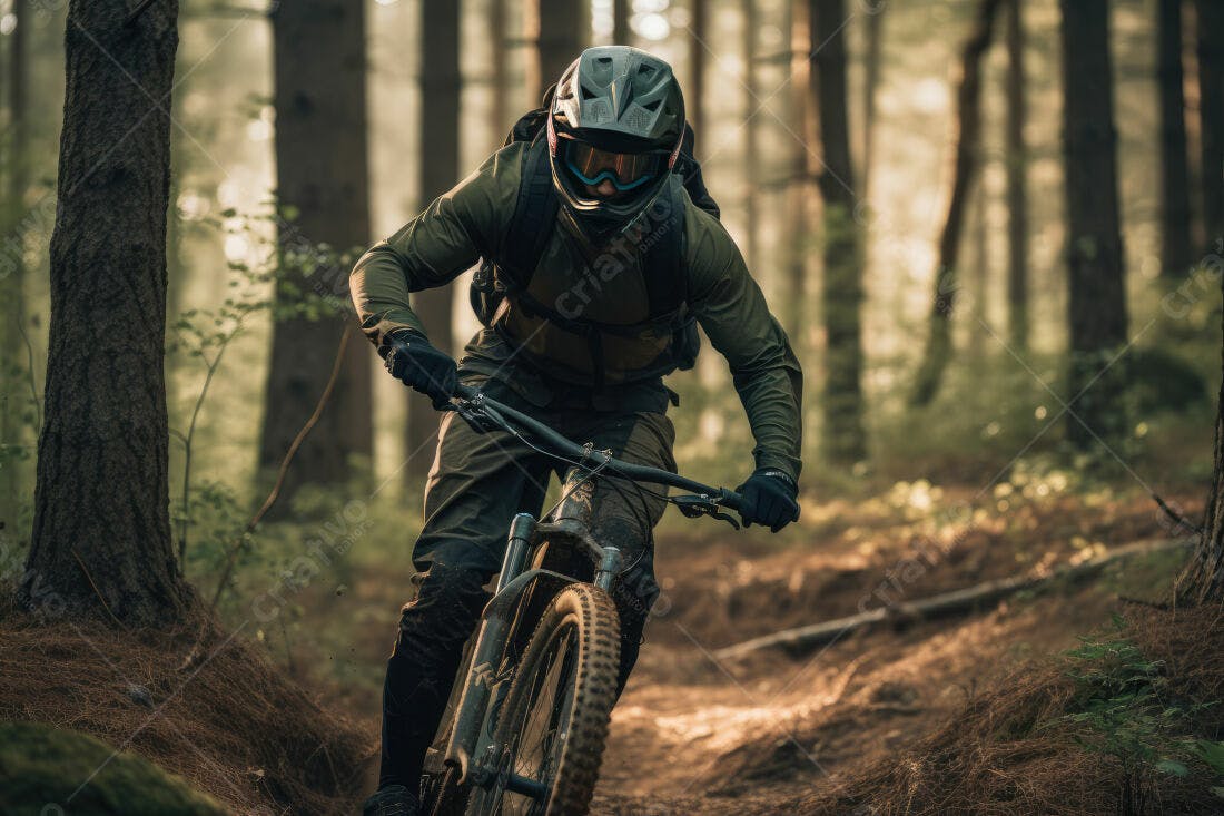 Ciclista em trilha de montanha florestal