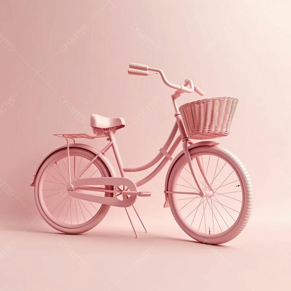 Bicicleta rosa vintage com cesta de vime