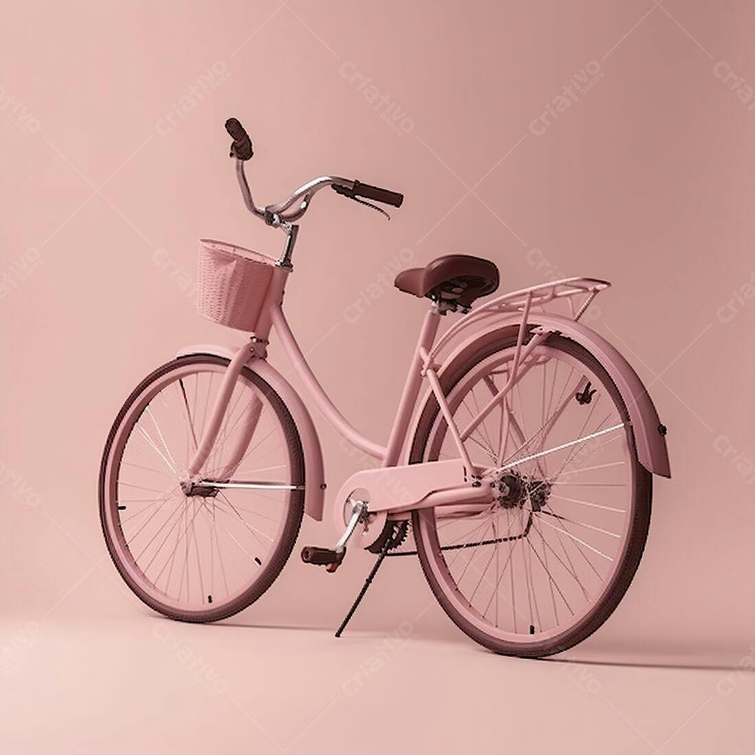 Bicicleta rosa vintage cesta de vime