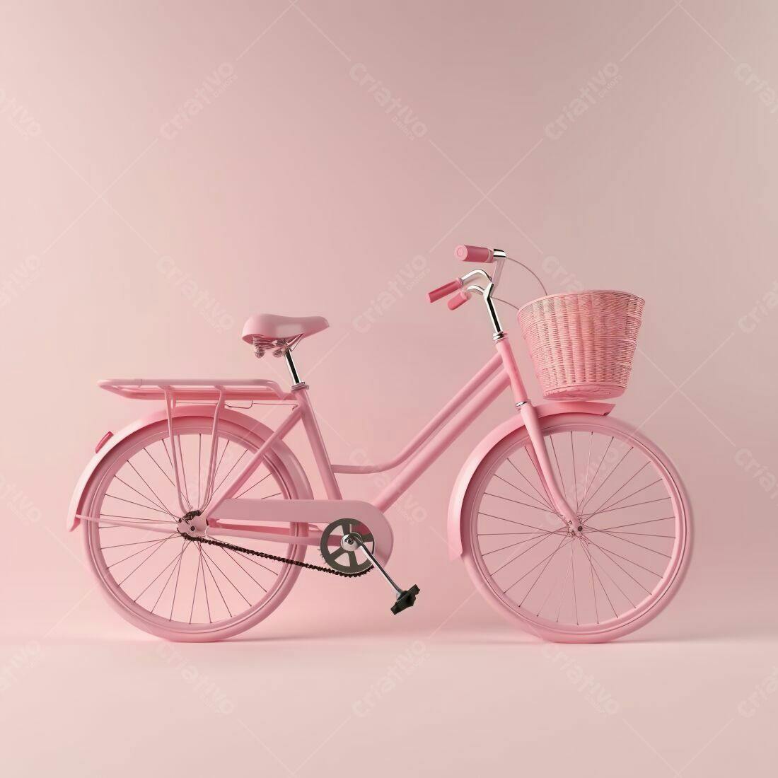 Bicicleta rosa retrô cesta de vime