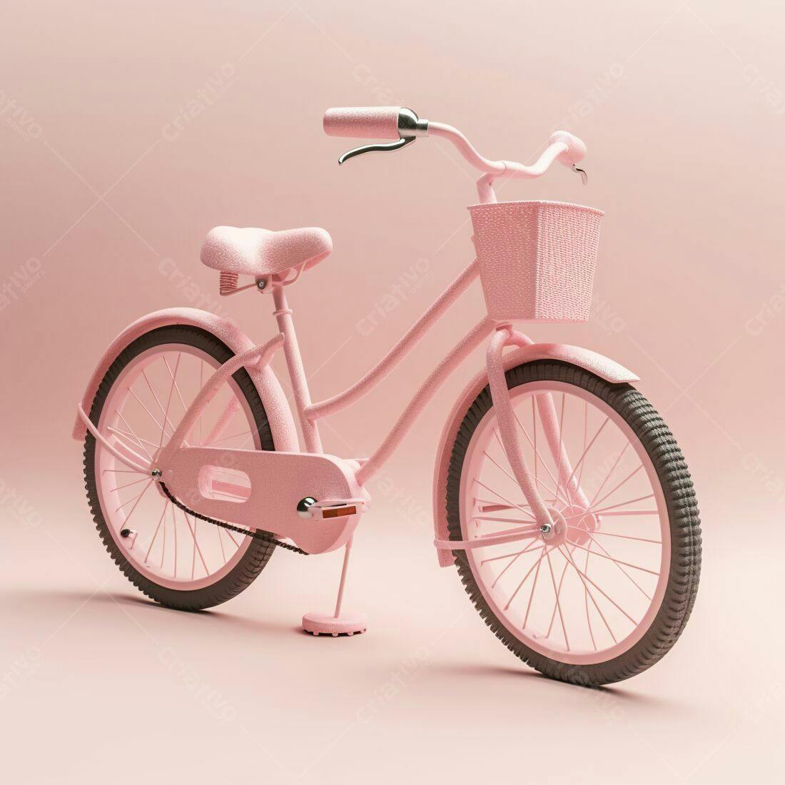 Bicicleta rosa infantil cesta fundo rosa