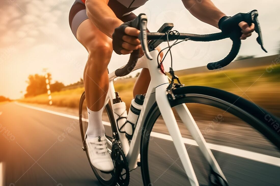 Ciclista profissional pedalando estrada ensolarada