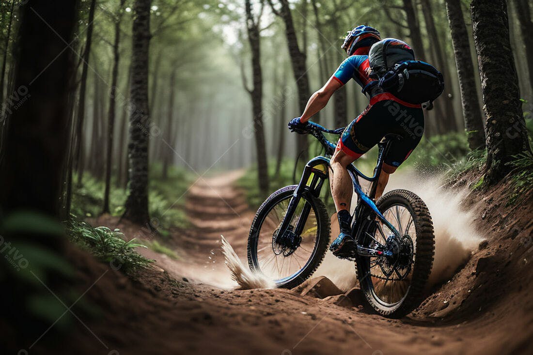 Ciclista em trilha de montanha floresta verde