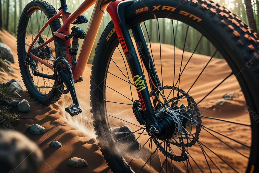 Mountain Bike em trilha arenosa ao entardecer