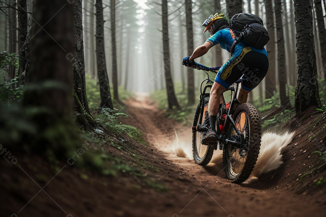 Ciclista em trilha na floresta