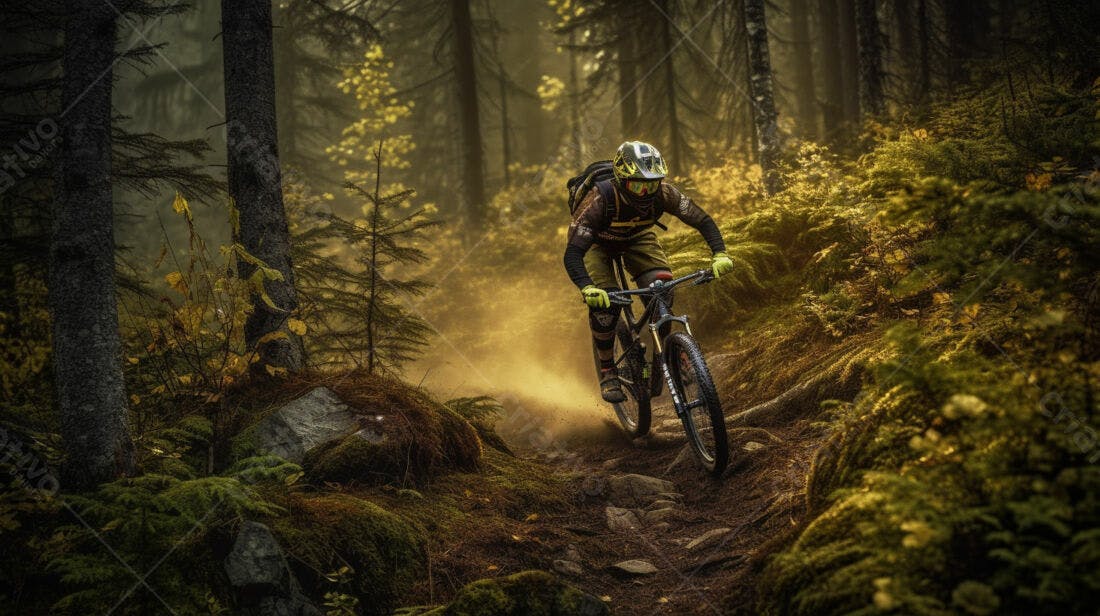 Ciclista em trilha de montanha outono