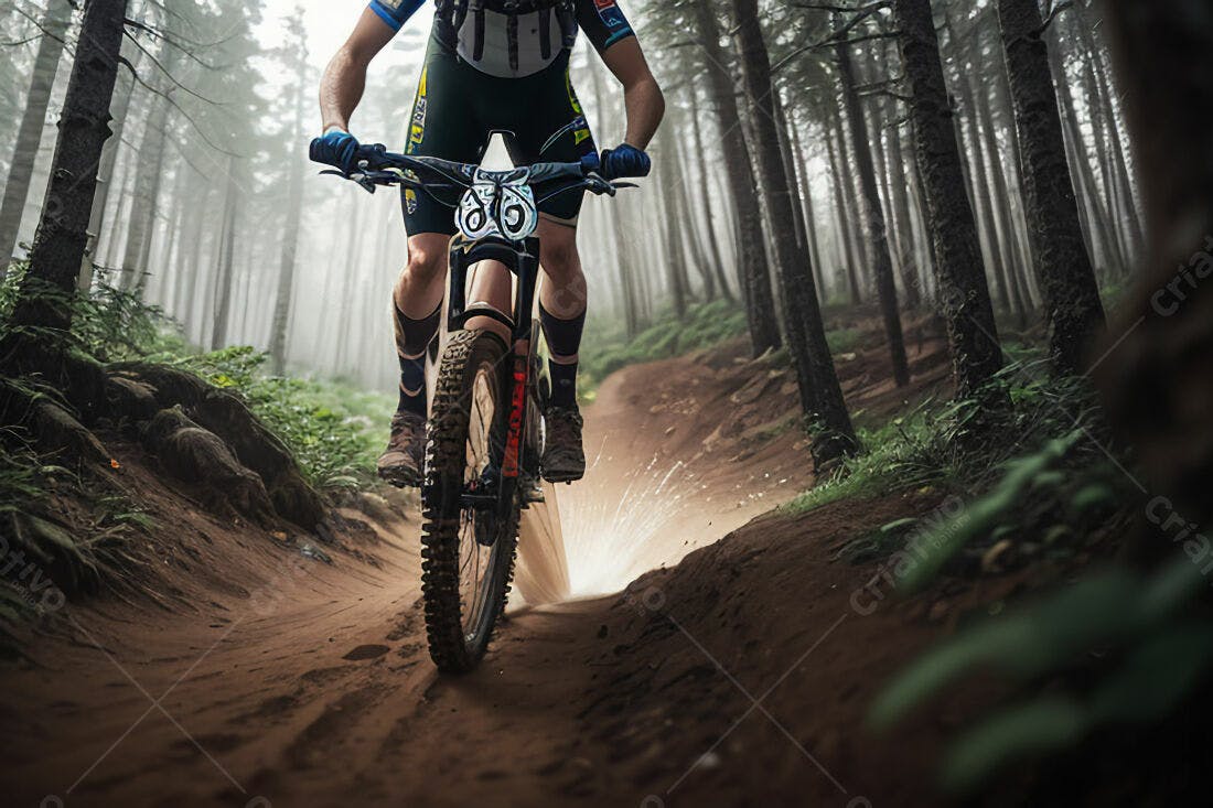 Ciclista em trilha de montanha na floresta