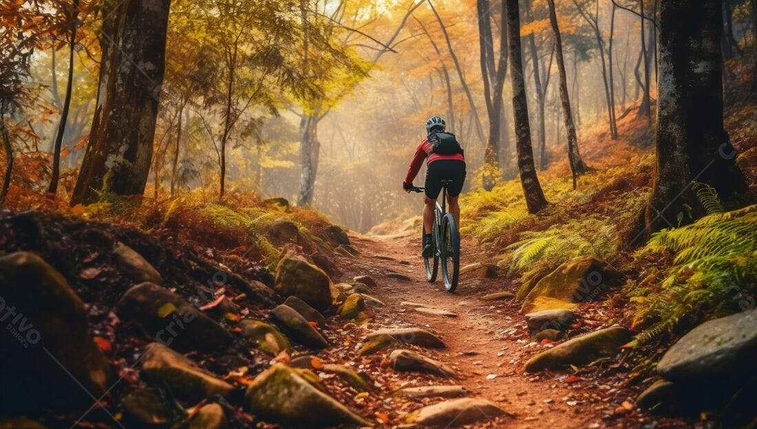 Ciclista em trilha de outono