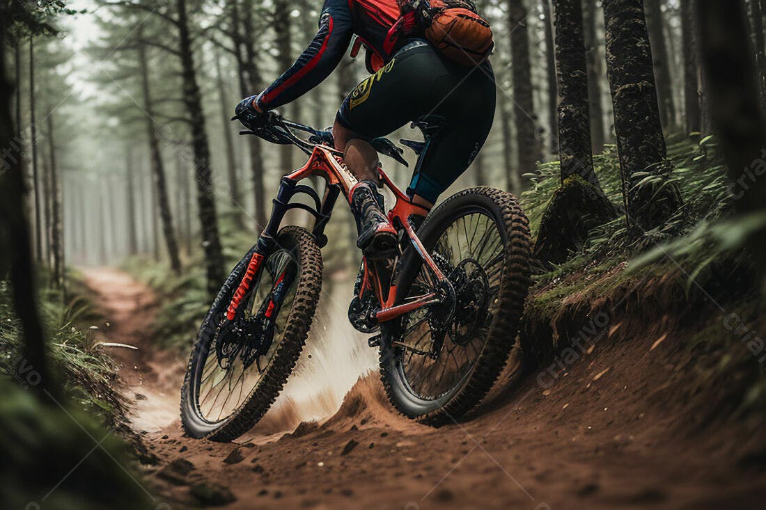 Ciclista em trilha de montanha na floresta