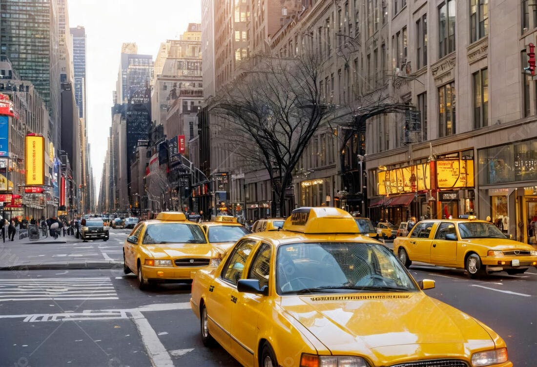 Táxis amarelos em rua de Nova York