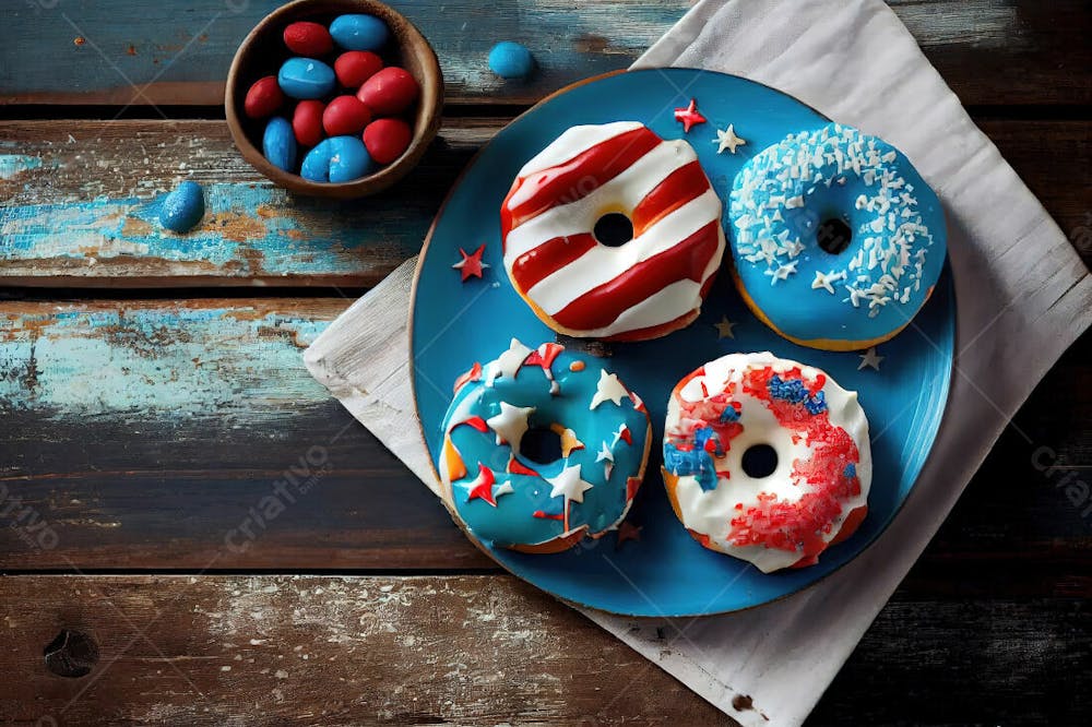 Comida Dia Da Independência 4 De Julho Café Da Manhã Festivo Donuts Americanos Com Esmalte