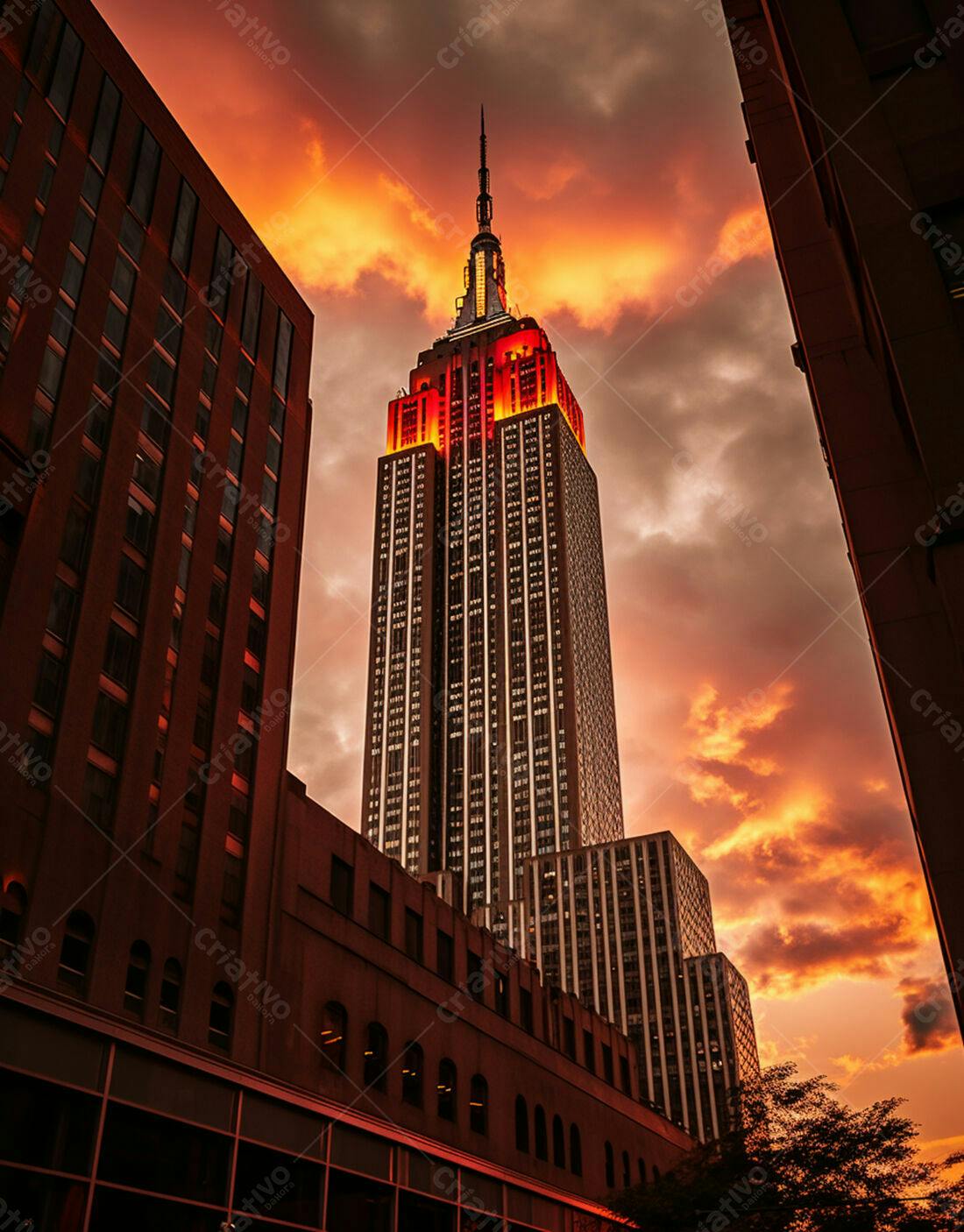 Empire State ao entardecer tons laranja
