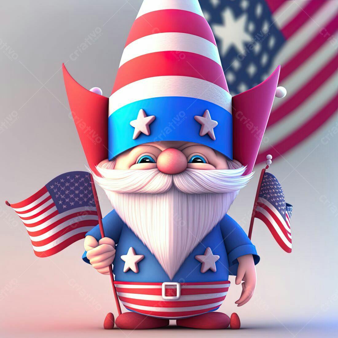Gnomo patriota com bandeiras americanas