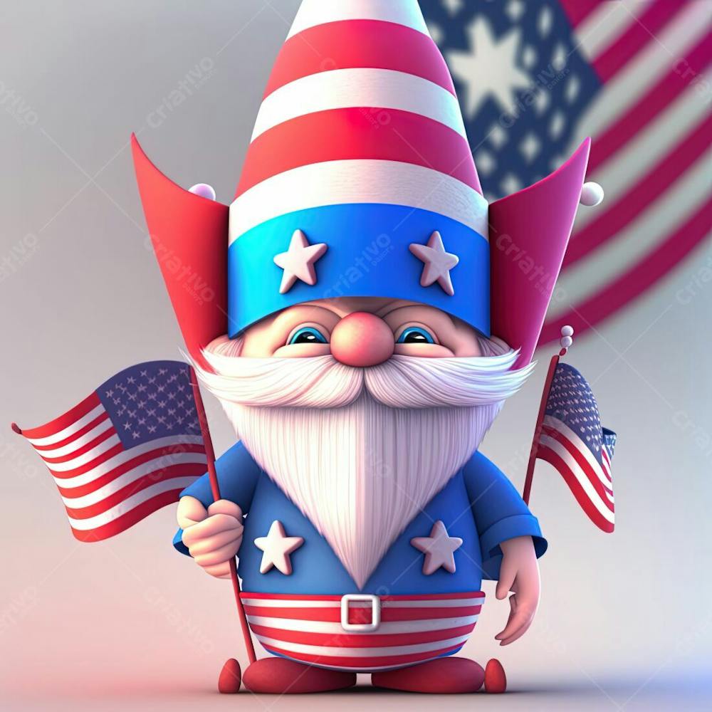 Gnomos Fofos Disfarce De 4 De Julho Segurando Alfabetos 3D Dos Eua Comemorando A Ilustração Do Dia Da Independência Americana