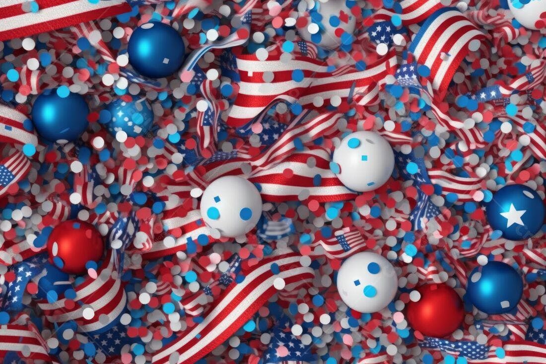 Bandeiras EUA bolas e confetti patriótico