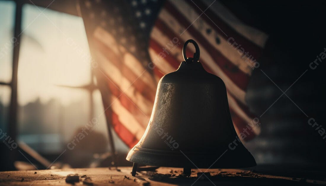 Sino antigo com bandeira americana ao fundo