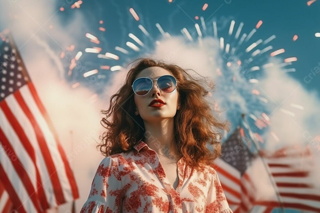 Mulher com óculos assistindo fogos de artifício