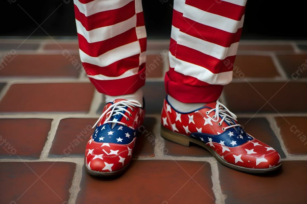 Pessoa Usando Sapatos Listrados Vermelhos, Brancos E Azuis Com Estrelas