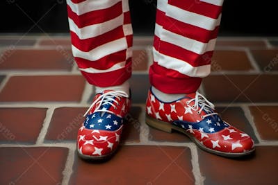 Pessoa Usando Sapatos Listrados Vermelhos, Brancos E Azuis Com Estrelas