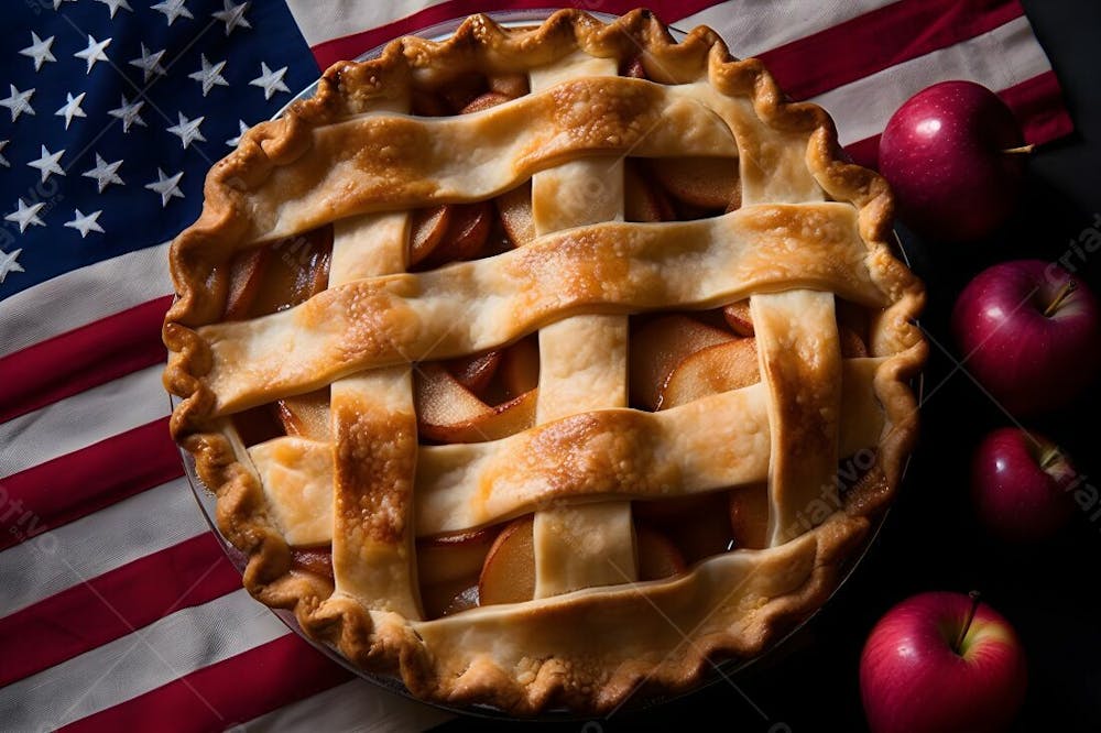 Torta Com Tampo De Treliça Fica Na Mesa Com Bandeira Torta De Maçã