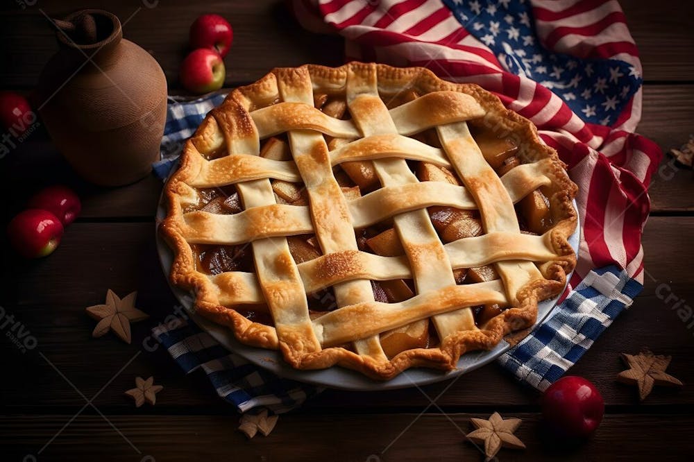 Torta Com Tampo De Treliça Fica Na Mesa Com Fundo De Bandeira