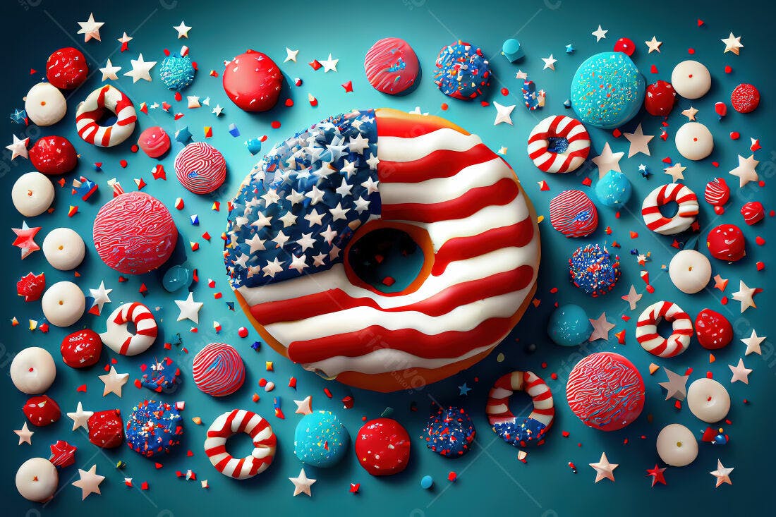 Donut com Bandeira Americana para o 4 de Julho
