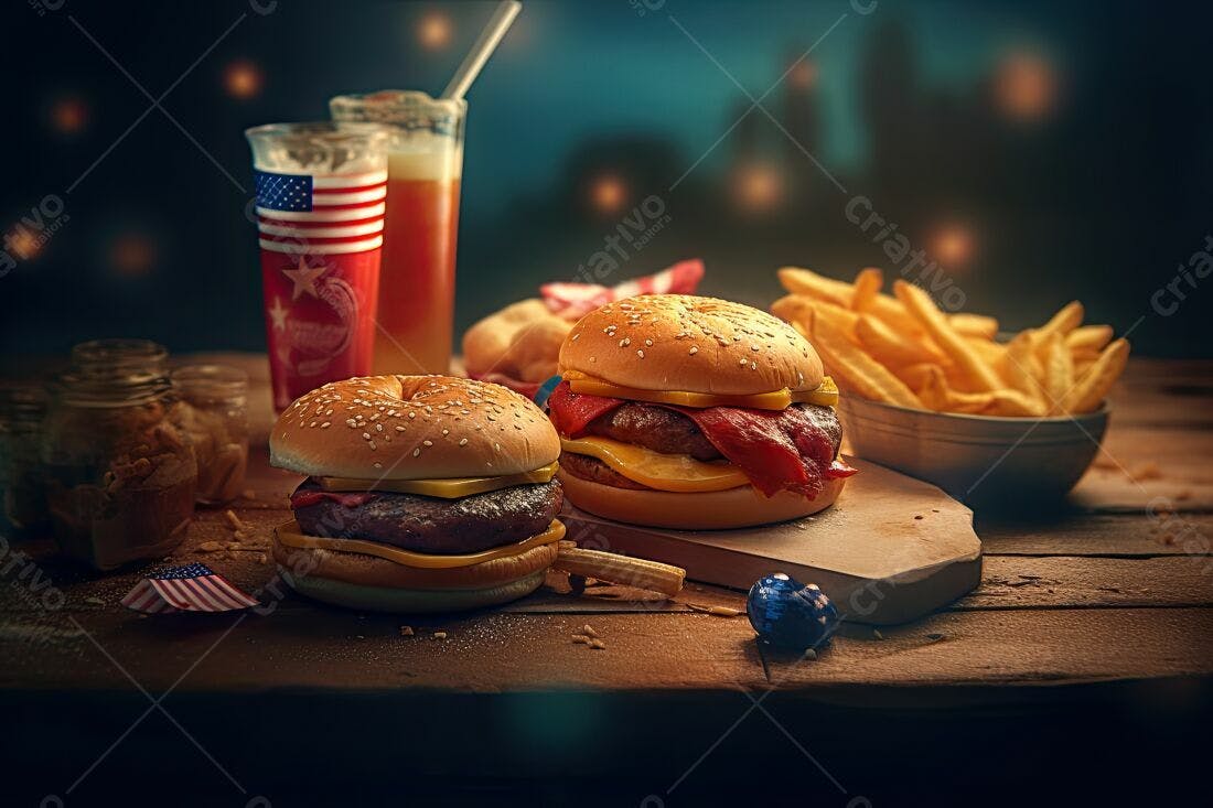 Hambúrgueres com Batata Frita e Bebidas Dia 4 de Julho