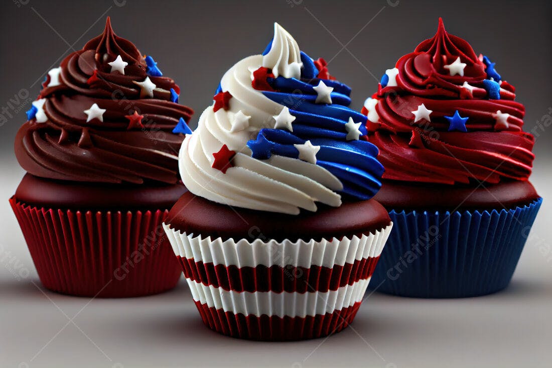 Cupcakes patrióticos vermelho azul e branco