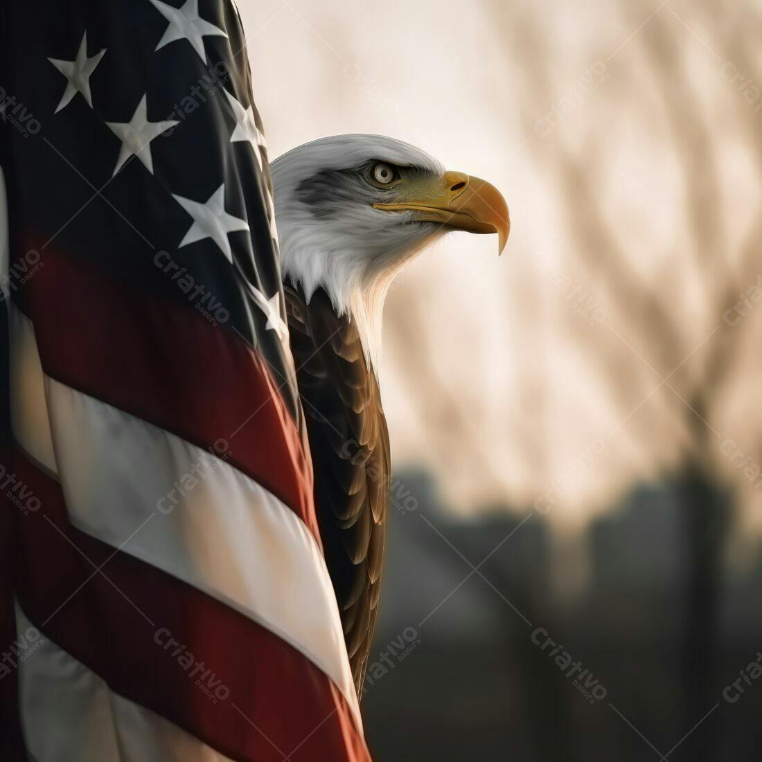 Águia Americana junto à Bandeira dos EUA