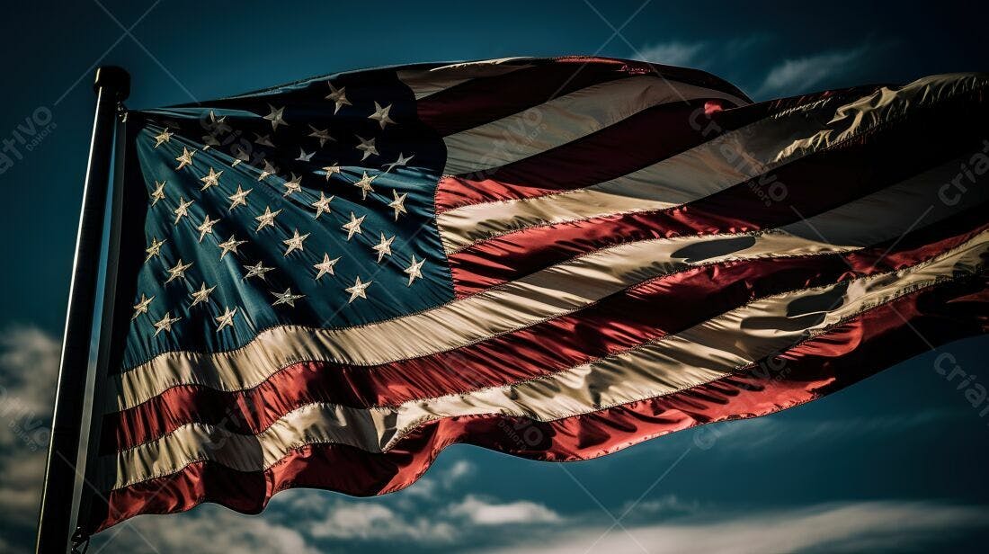 Bandeira Americana ao vento céu azul