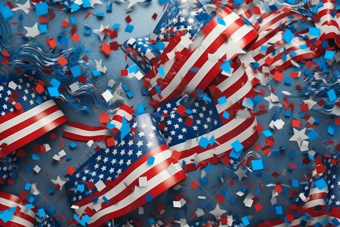 Bandeiras americanas com confete patriótico