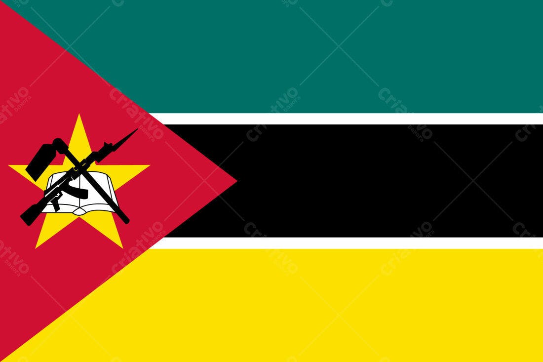 Bandeira de Moçambique com símbolos nacionais