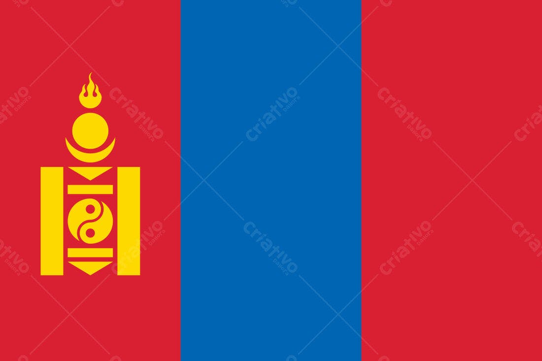 Bandeira da Mongólia com detalhes em vermelho azul e amarelo