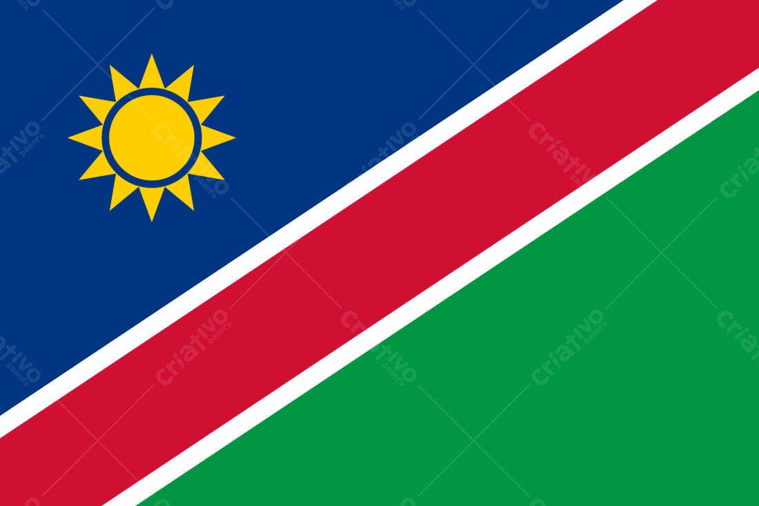 Bandeira da Namíbia Sol amarelo vermelho verde