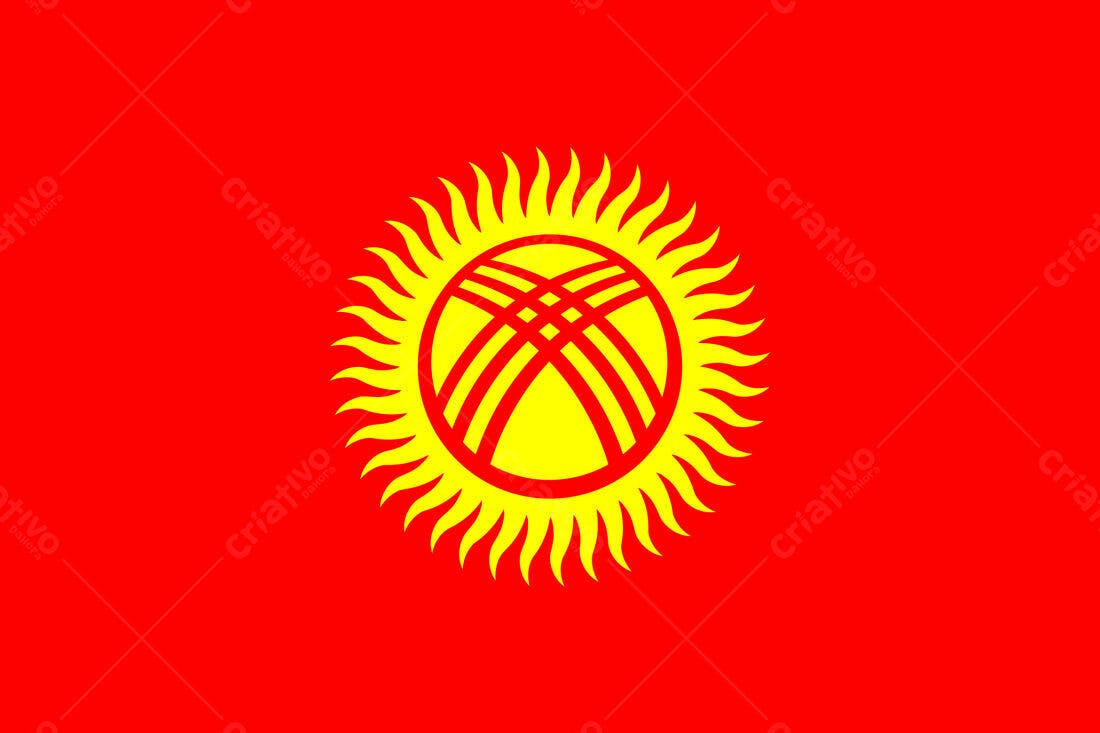 Bandeira do Quirguistão fundo vermelho sol amarelo