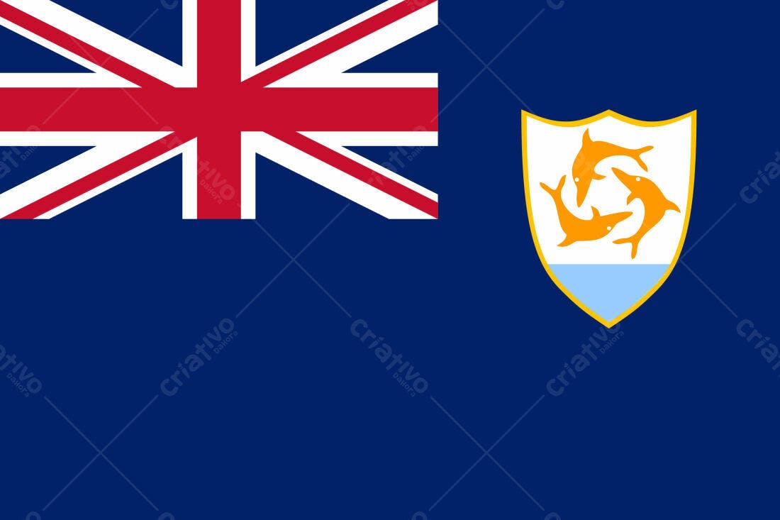 Bandeira Anguilla fundo azul com Union Jack e golfinhos