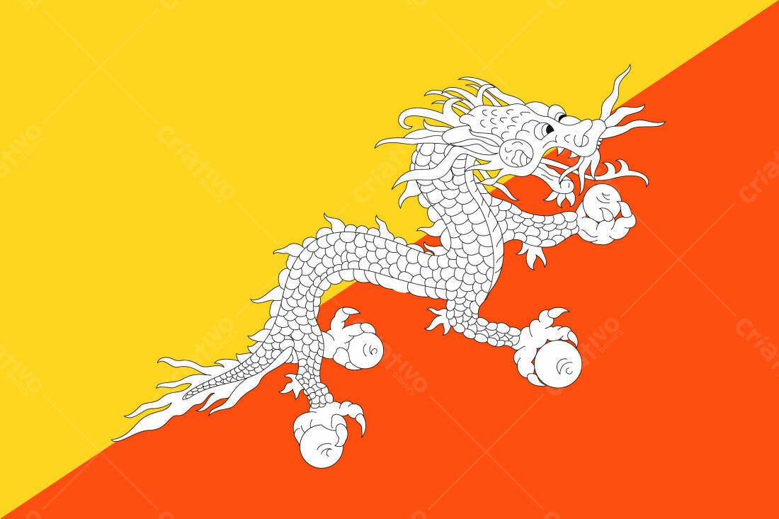 Bandeira do Butão Dragão Branco Amarelo e Laranja