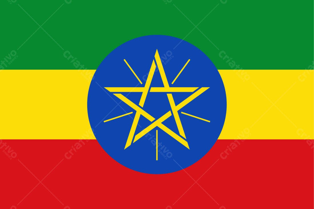 Bandeira da Etiópia verde amarela e vermelha