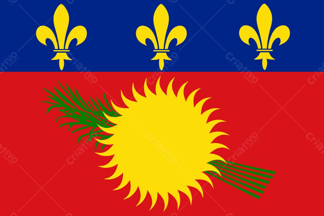 Bandeira com Sol amarelo e Flores de Lis