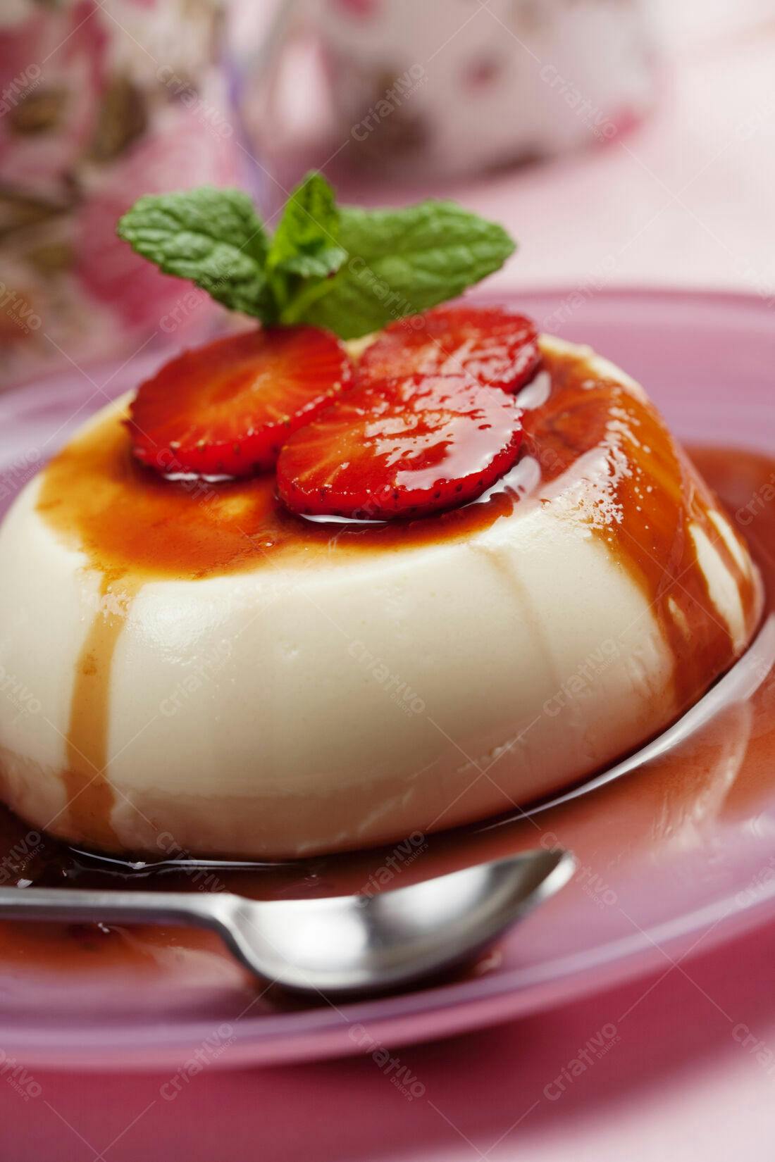Panna Cotta com Morangos e Calda