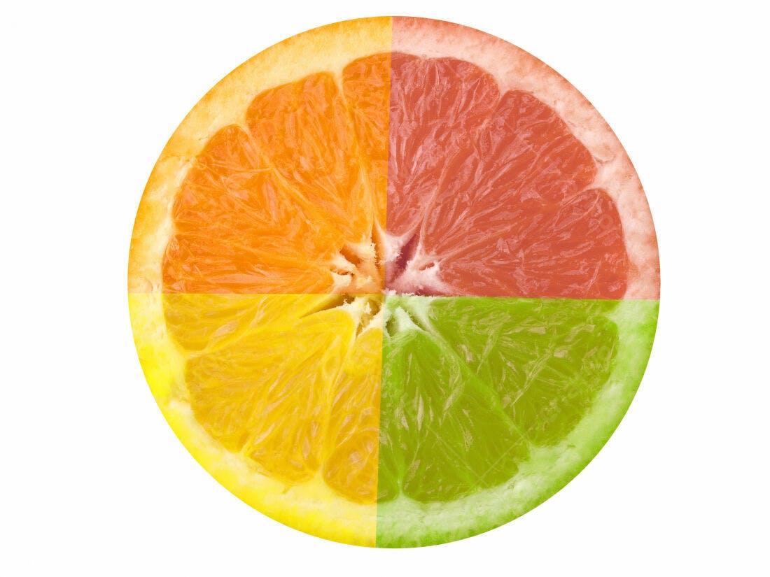Fatia de frutas cítricas coloridas
