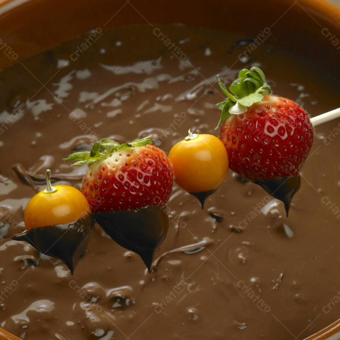 Morangos e Physalis em Chocolate